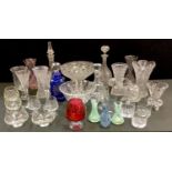 A Victorian celery glass, early 20th century decanters, six Champagne flutes by Cristolliers de