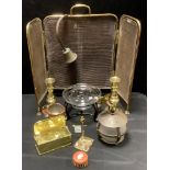 Brass & Copper - a pair of brass candlesticks; Novelty Trumps marker as a street lamp, copper