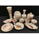 A Royal Crown Derby Posies pattern ginger jar and cover; others preserve pot, table bell, cruet set,