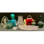 A Whitefriars glass toby jug tankard; Laguna art glass handbag vase, Mdina bottle, etc