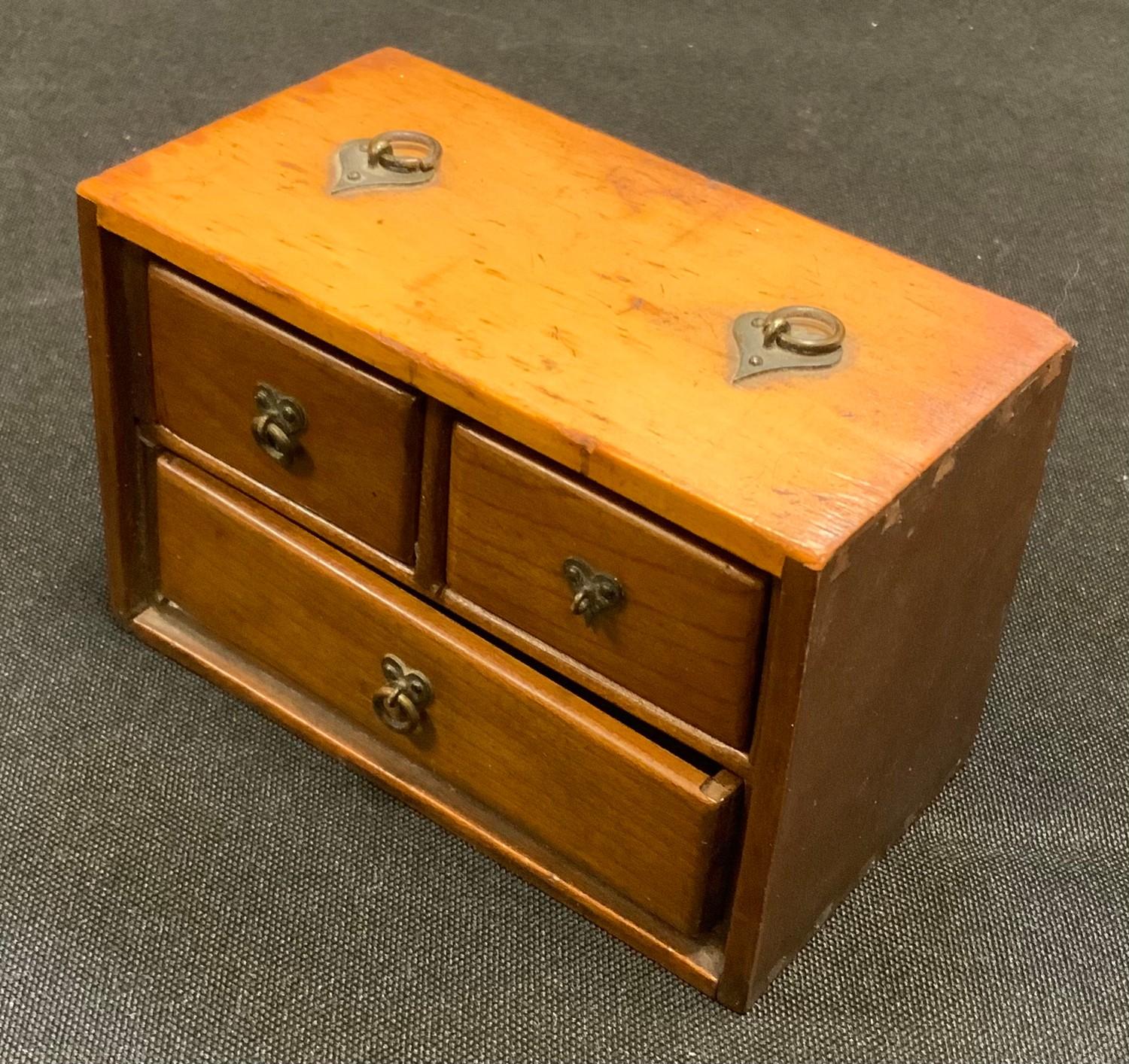 A small Chinese boxwood travelling spice chest of two short over single long drawer, 64mm high, - Image 2 of 4