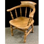 Ash and Elm smokers bow, turned spindles, saddle seat, double `H` stretchers, turned legs