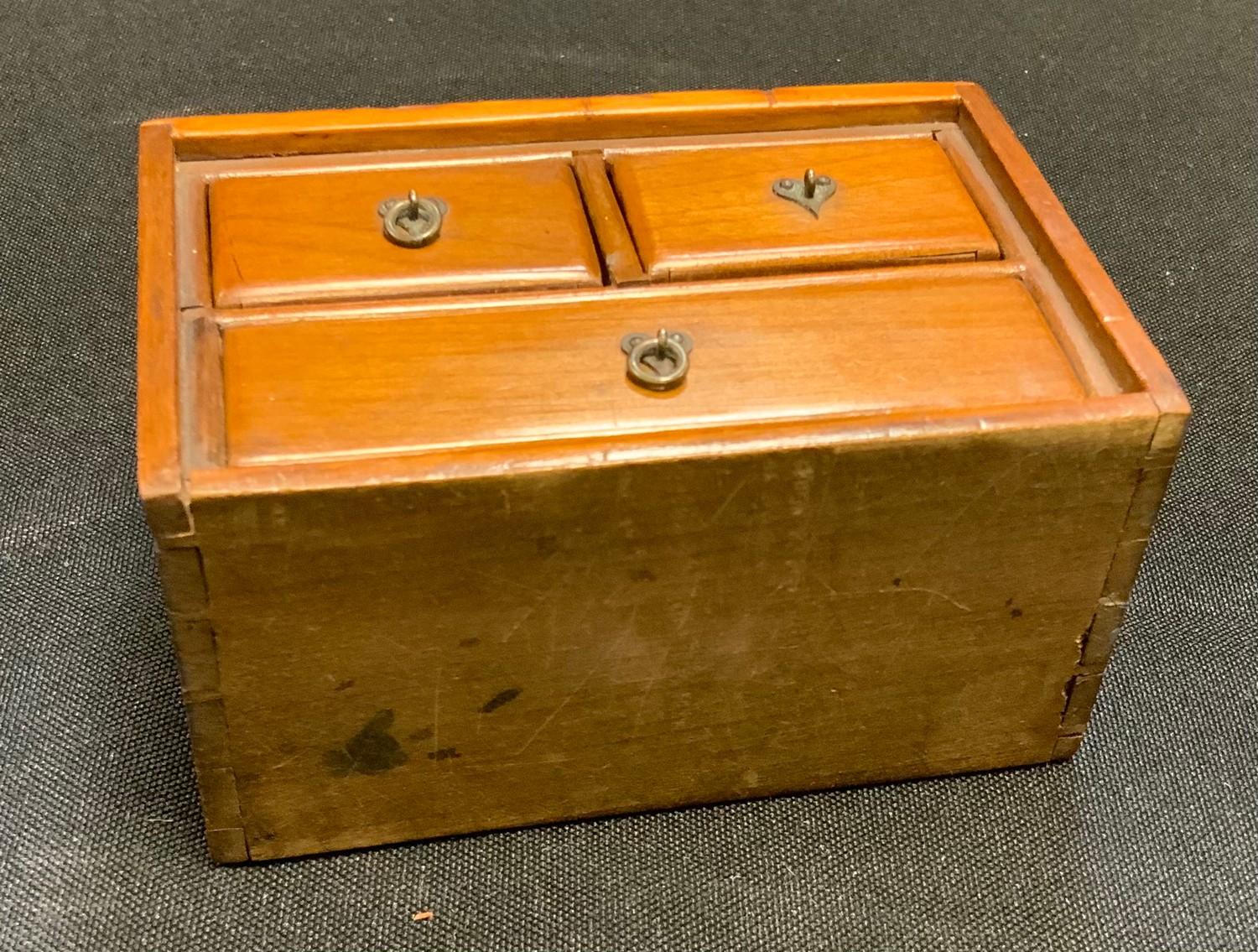 A small Chinese boxwood travelling spice chest of two short over single long drawer, 64mm high, - Image 3 of 4