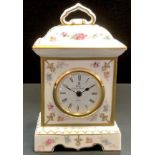 A Royal Crown Derby Royal Antoinette porcelain mantle clock, with floral decoration and gilding,