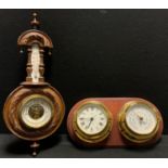 Clocks & Barometers - a carved mahogany framed Aneroid barometer thermometer; a Staiger bulkhead