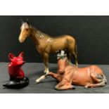 Animals - a Royal Doulton flambe model Seated Fox; a Beswick model standing Bois Roussel racehorse