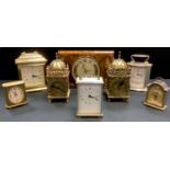 Two Smiths 8 day lantern clocks (17cm high ); a Swiza carriage type clock; another; others including