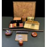 A tooled leather writing board; storage boxes, sectional trays etc *** Please note Trumps brush is