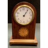 An Edwardian mahogany mantel clock possibly by Duverdry & Bloquel, dome top, Arabic numerals, inlaid