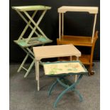 An Edwardian Servex patent folding tray table; other tray tables, one with print of Chatsworth House