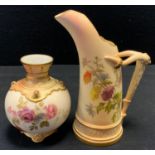 A Royal Worcester Blush ivory tusk jug, similar globular vase