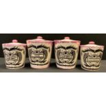 Kitchenalia - a set of four Grays pottery armorial type storage vessels, Rice, Sultanas etc