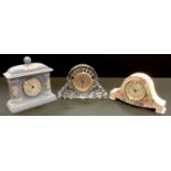 A Waterford Crystal mantel clock; a Wedgwood Jasperware mantel clock; a Blandford ceramic mantel