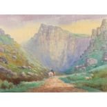Ivor Mackenzie, Riding the Ravine, Sheep to the side, signed, watercolour, 47cm x 63cm
