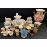 Ceramics - a 19th century painted and relief molded washing jug and bowl set, Staffordshire named