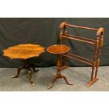 A 19th century oak occasional table, hendecagonal top, turned column, tripod base, 46cm high, 59cm