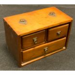 A small Chinese boxwood travelling spice chest of two short over single long drawer, 64mm high,