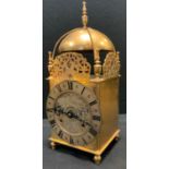 A late 20th century lantern clock, brass case and dial, Roman numerals, mechanical movement,