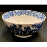 A Worcester Dr Wall period pedestal bowl, decorated with pastoral scenes on blue on a white