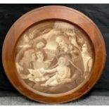 An oak framed print of The Madonna and child, circular frame. 102.5cm diameter.