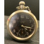 A Military issue pocket watch, H Williamson Ltd London, serial no 72944F, black dial, Arabic