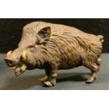 A late Victorian cast Animalier Bronze model of a wild boar, standing mouth open at the ready,