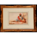 D Muller (1812 - 1845) Indian Sikh, recling watercolour, 13cm x 21cm