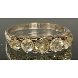 A diamond quintet line ring, linear set with five graduated old cut diamonds, total estimated