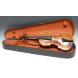 A violin, the two-piece back 36.5cm long excluding button, outlined throughout with purfling,