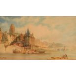 Paul Marny (1892-1914) Continental River Scene signed, watercolour, 28.5cm x 48cm