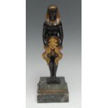 French Egyptian Revival School (19th century), a parcel-gilt dark patinated bronze, of a Pharaoh,