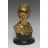 French School (19th century), a bronze bust, of a young girl, turned base, 19cm high overall