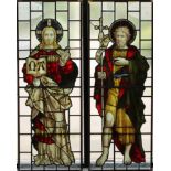 Andrew Stoddart (1876-1941) - a pair of Arts & Crafts stained glass figural panels, Jesus Christ,