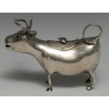 A Dutch silver cow creamer, in the manner of John Schuppe, 13.5cm long, 19th century