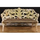 A 19th century cast iron Fern and Blackberry pattern garden bench, probably Coalbrookdale, 90.5cm