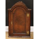 A 20th century burr walnut arched corner cabinet, 67.5cm high, H-hinges, 67cm high, 44cm wide