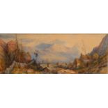 British School (19th century) Returning Fisherman watercolour, 24cm x 64cm