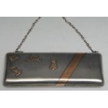 A Russian gold mounted silver rounded rectangular evening purse or handbag, 21.5cm wide, 84 zolotnik