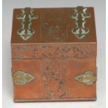 An Arts and Crafts copper and brass rectangular casket, retailed by Fisher, 188 Strand, chased