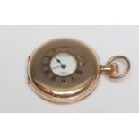 A George V 9ct gold half-hunter pocket watch, 4.5cm enamel dial inscribed J W Benson, London,