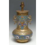 A Chinese bronze and cloisonne enamel baluster vase, in the Archaic taste, mounted as a table