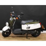 A 2011 Yamaha XF 50 49CC petrol moped in green, registration number FD11 OWU, odometer reading 195