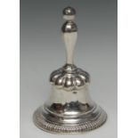 A 19th century Dutch silver table bell, gadrooned border, 16cm high, c.1880