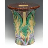 A late 19th century majolica garden seat, moulded with ripe corn, 43cm high