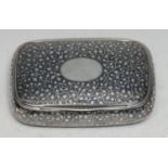 An Austrian silver and niello rounded rectangular snuff box, hinged cover centred by a vacant oval