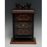 An unusual 19th century rosewood and marquetry concertina tobacco cabinet, moulded rectangular top
