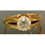 A gentleman's diamond solitaire signet ring, old round brilliant cut diamond measuring approx 6.59mm