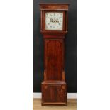 A George III oak longcase clock, 33cm square painted enamel dial inscribed Thomas Adams, Middlewich,