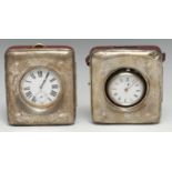 An Edwardian silver rounded rectangular Goliath travelling timepiece case, quite plain, 11.5cm long,