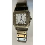 Cartier - a unisex automatic wristwatch, white square dial, bold Roman numerals, minute track,